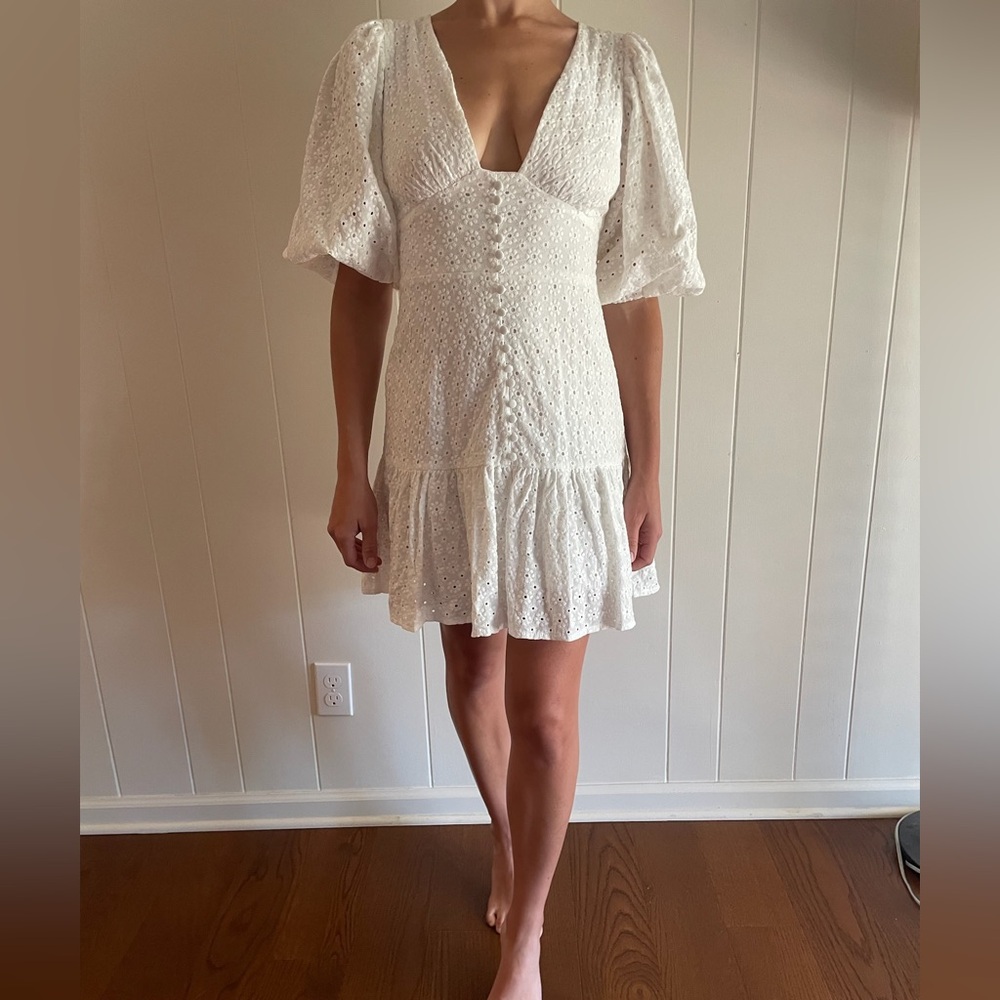 ShowPo NWT white Gladys embroidered mini dress with puff sleeves